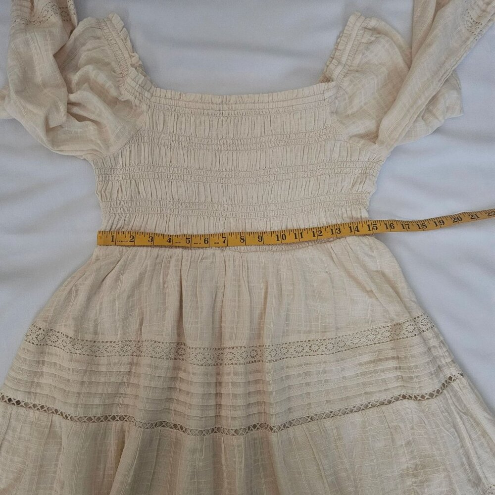 American Eagle Beige Boho Smocked Long Sleeve Mini Dress Women's Size Large - Picture 13 of 16